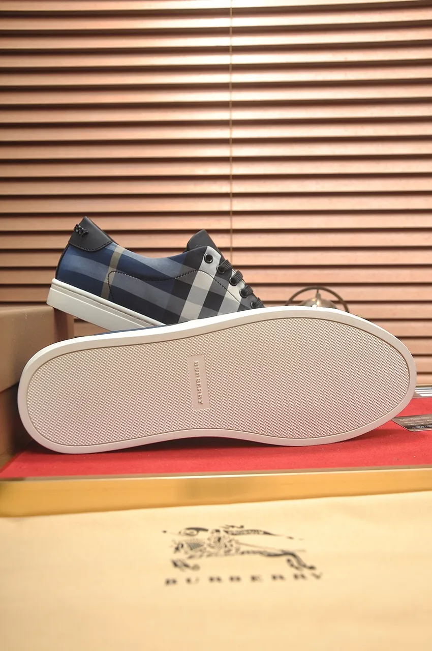 Men's shoes💰480💶[Burberry] (cowhide lining) classic low-top sneakers｜Imported cowhide with classic plaid fabric｜Cow leather lining｜Original outsole｜Fine workmanship and comfortable to wear Size: 38-44 (customized at 45)